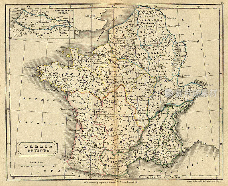 古高卢，法国，加利亚古玩地图