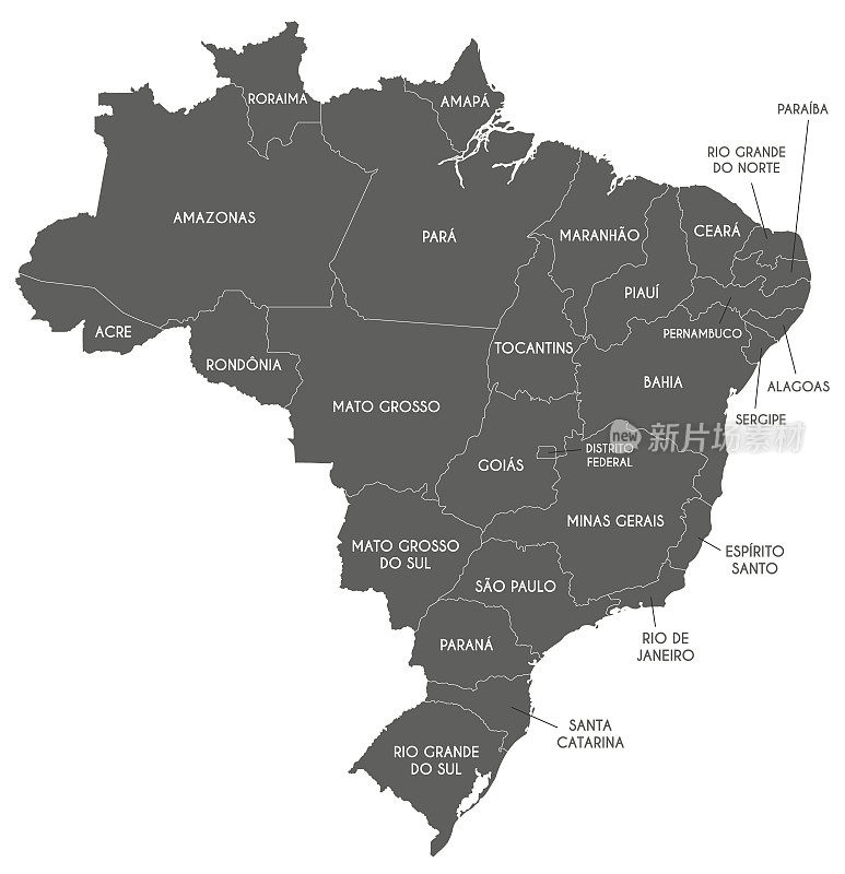 矢量地图的巴西地区或州和行政区划。可编辑和明确标记层。