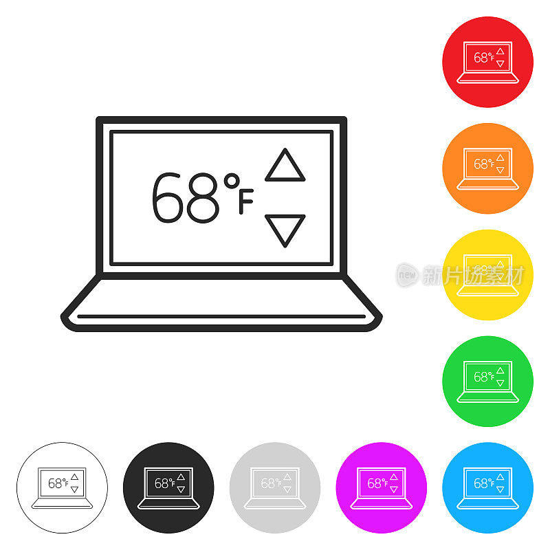 带加热控制的笔记本电脑。彩色按钮上的图标