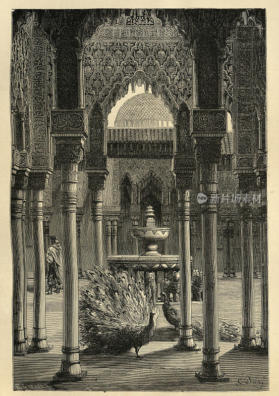 摩尔式建筑、天井、狮子宫、阿尔罕布拉、格拉纳达、西班牙历史
