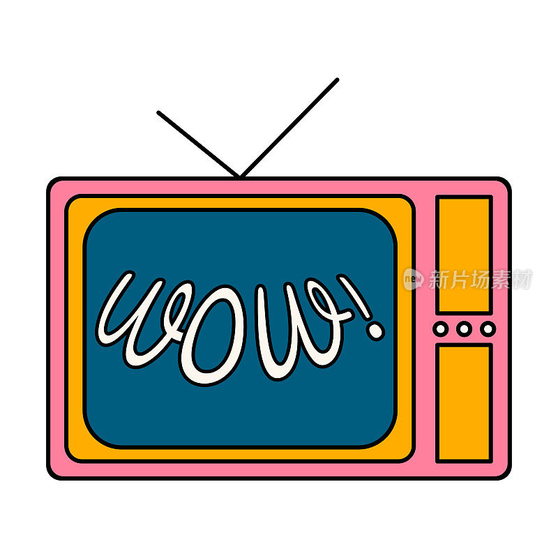 屏幕上有铭文的复古电视。70年代的概念，1970-1979。向量孤立的插图。