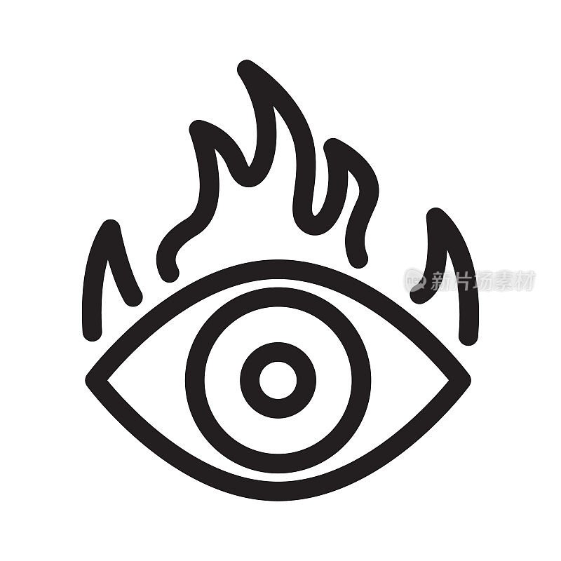 燃烧的眼睛图标。火眼矢量插图
