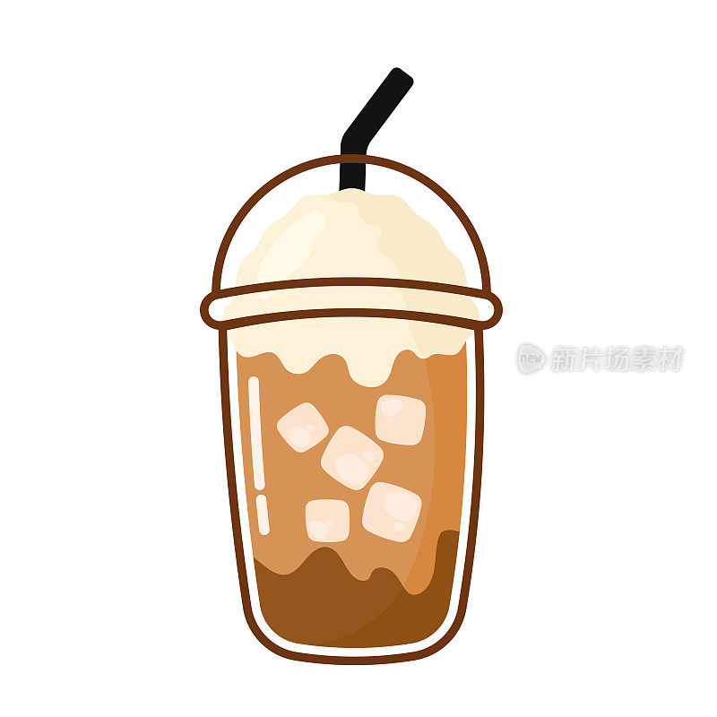 手绘冰咖啡卡布奇诺图标剪贴画在动画矢量插图的白色背景