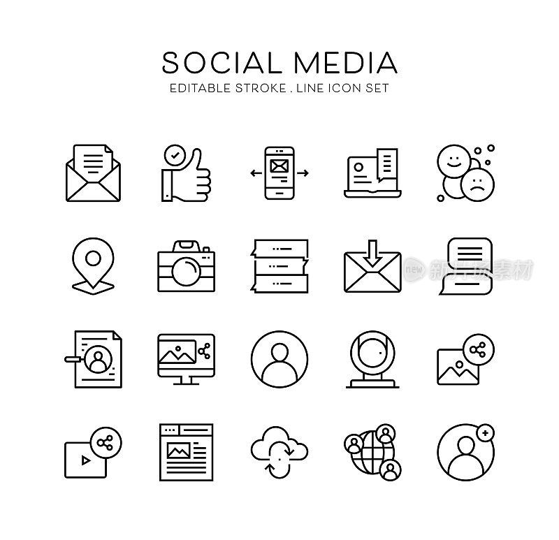 社交媒体，电子邮件，信息，照片，媒体共享，网络摄像头图标设计