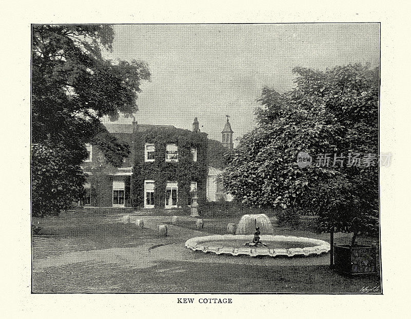 19世纪,19世纪90年代,邱园小屋照片后的复古插图