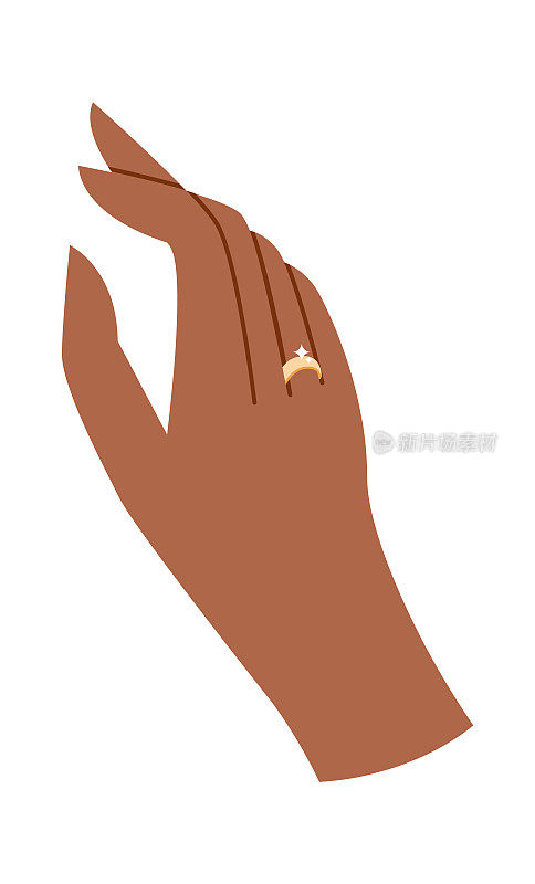 女性手上带着戒指。矢量图