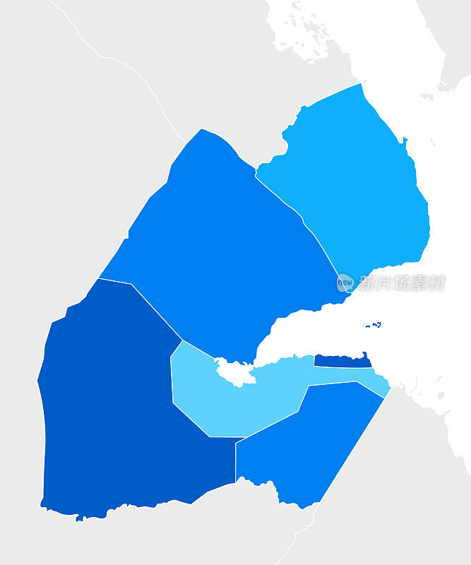 高度详细的吉布提蓝色地图与区域和国家边界