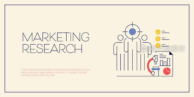 营销研究相关设计与线图标。业务,目标受众,愿景,战略。