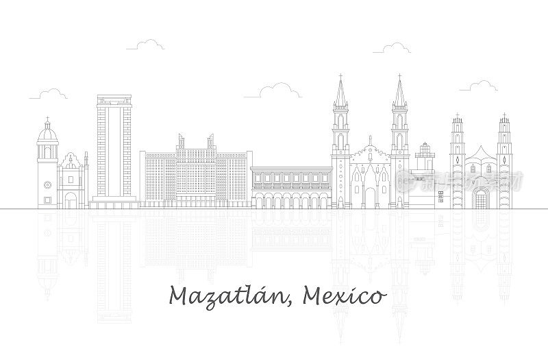 墨西哥马萨特兰市的轮廓轮廓全景