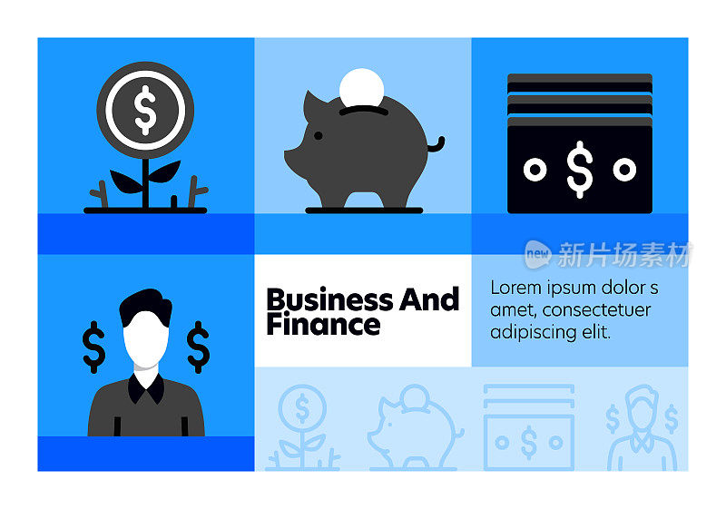 商业和金融线图标集和横幅设计。