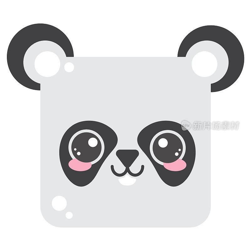 可爱的方形熊猫脸。动物卡通头像。最小的简单设计。矢量图