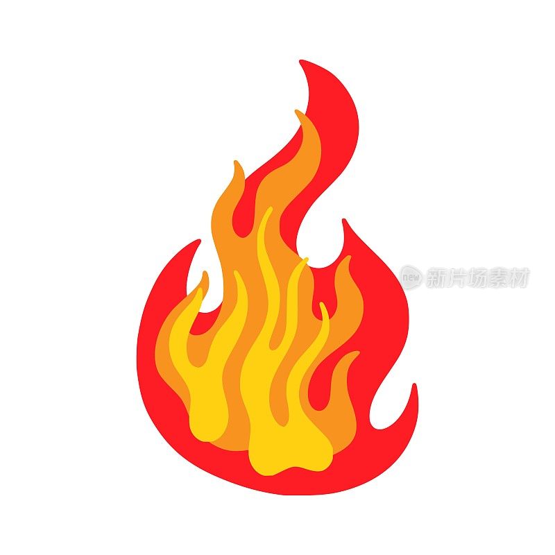 Fireflame。卡通地狱火火焰，炽热火焰纹身，消防员或壁炉标志，红色，黄色和橙色的地狱防火墙，彩色篝火的热量，温度。载体分离模板