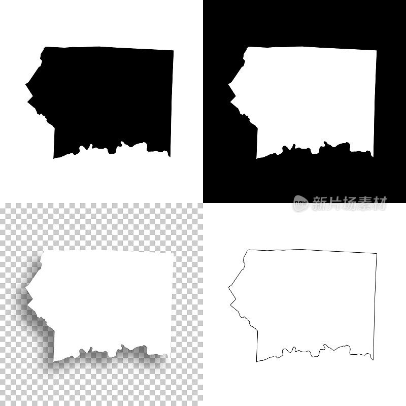 北卡罗来纳州的萨里县。设计地图。空白，白色和黑色背景