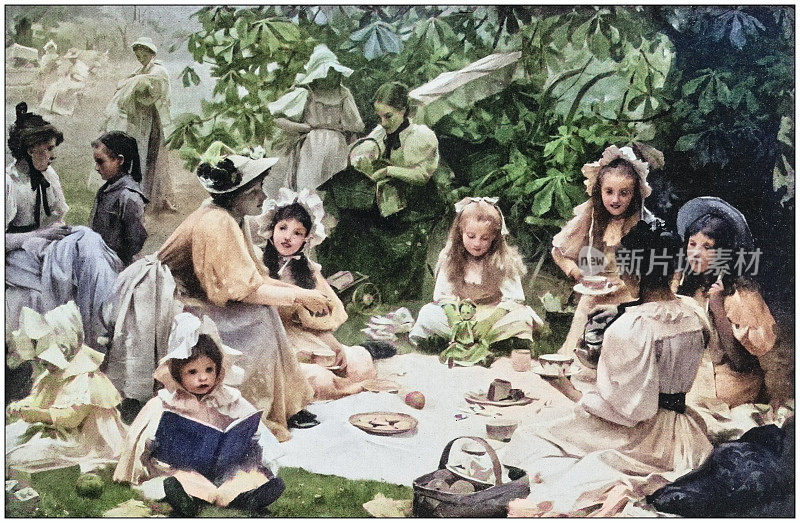 古董画照片:孩子们的野餐