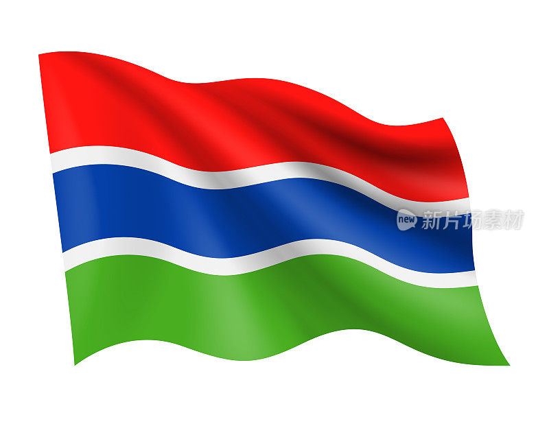 冈比亚-矢量挥舞现实的旗帜。白色背景上的冈比亚国旗