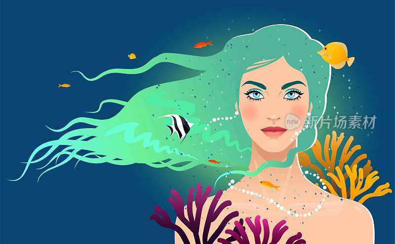 幻想女人和珊瑚鱼