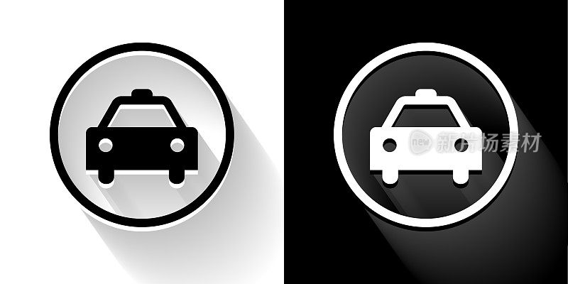 出租车标志黑色和白色与长影子图标
