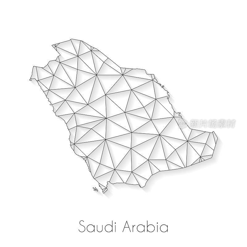 沙特阿拉伯地图连接-网络网格在白色背景