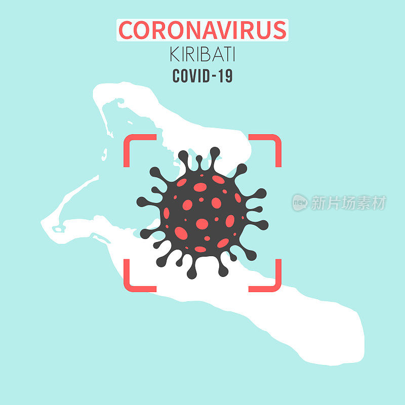 基里巴斯地图，红色取景器中有冠状病毒细胞(COVID-19)