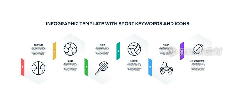 信息图表设计模板与体育关键字和图标