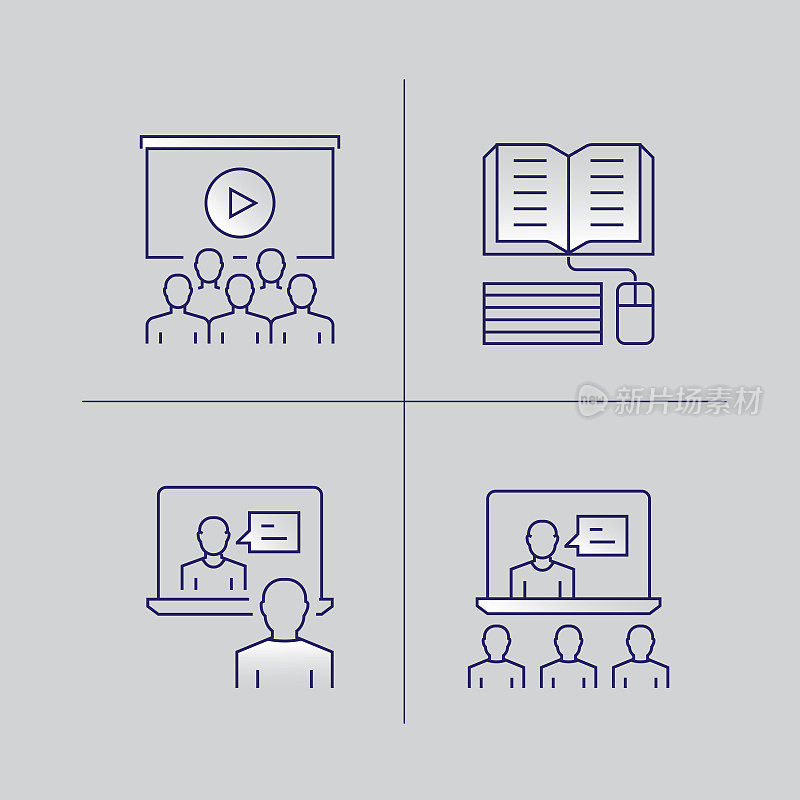 在线教育，电子学习，家庭学校相关的现代矢量图标