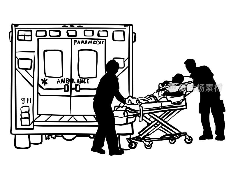 紧急医疗人员和病人剪影