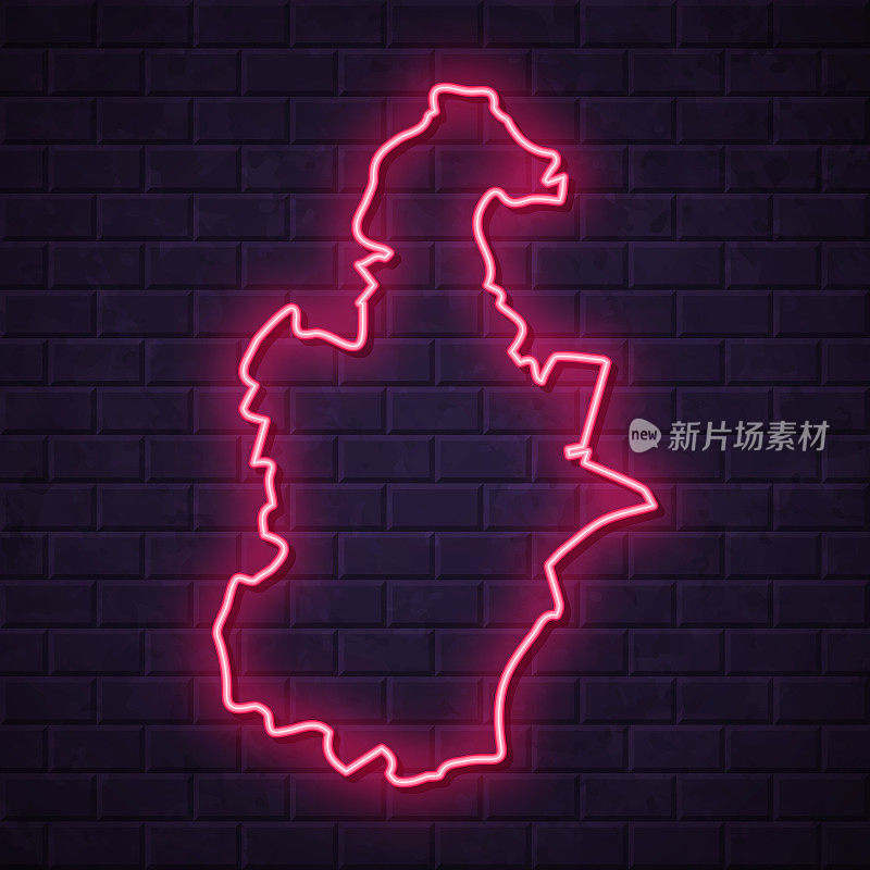 天津地图-砖墙背景上闪烁的霓虹灯