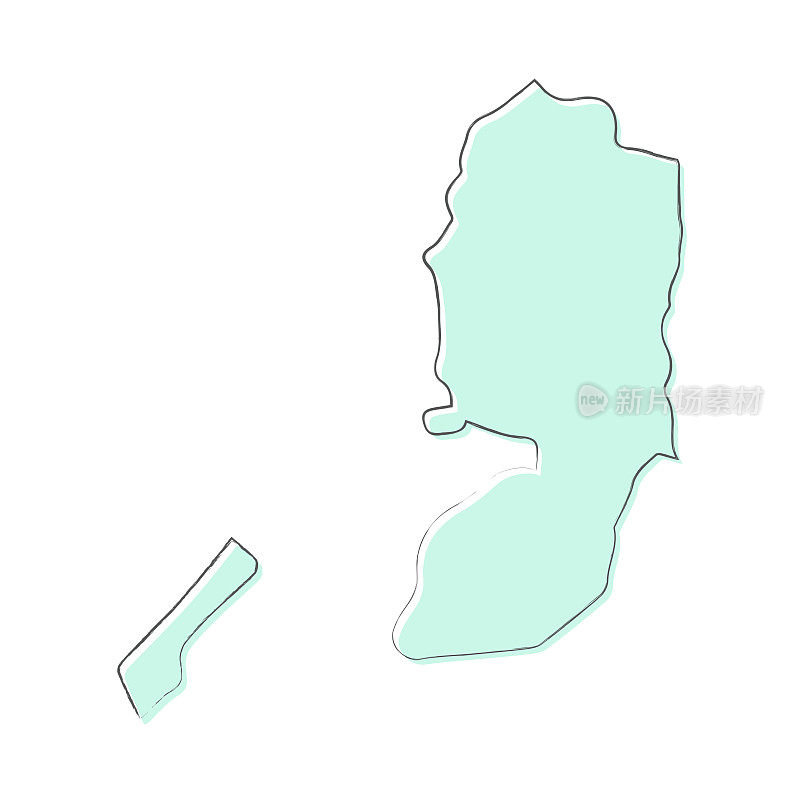巴勒斯坦领土地图手绘在白色的背景-时尚的设计