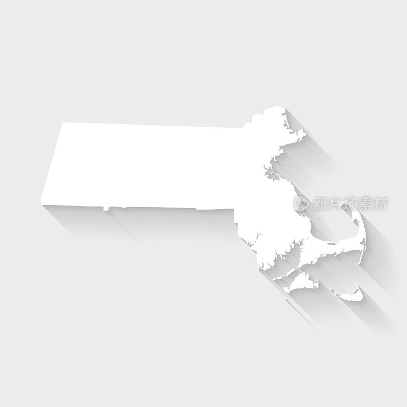 马萨诸塞州地图与空白背景的长阴影-平面设计