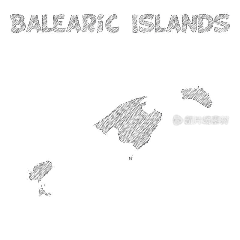 巴利阿里群岛地图手绘在白色背景