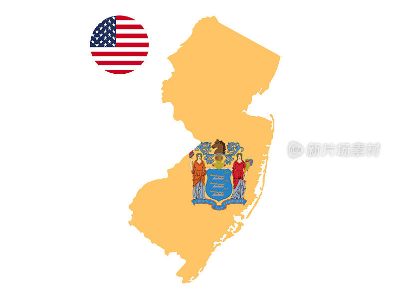 新泽西地图和美国国旗