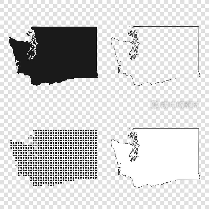 华盛顿地图设计-黑色，轮廓，马赛克和白色