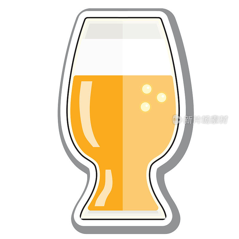 精酿啤酒啤酒品脱玻璃平面设计主题图标上的白色背景