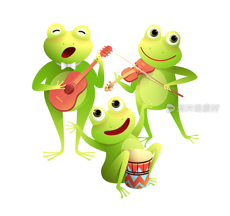 青蛙音乐会演奏乐器和唱歌