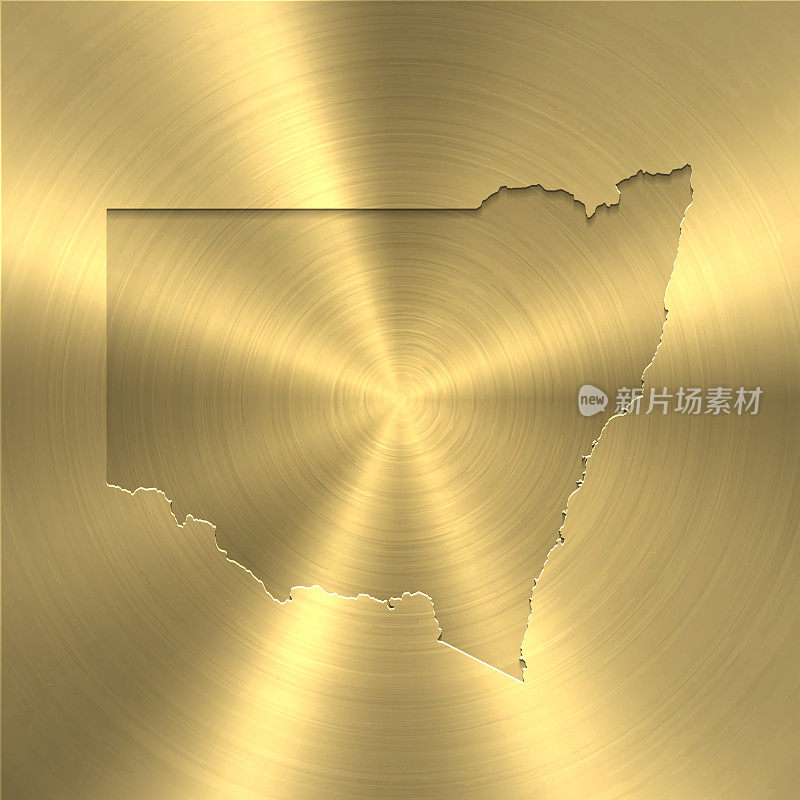 新南威尔士州地图上的黄金背景-圆形拉丝金属纹理