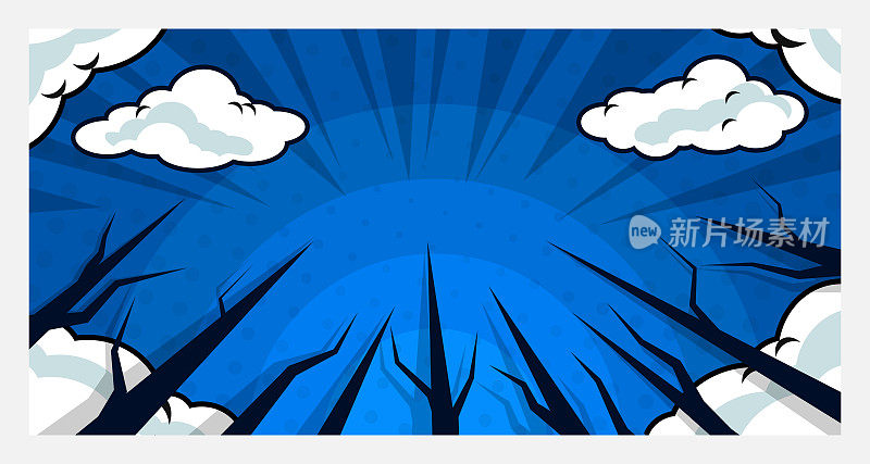 漫画风格的背景在蓝色与树枝和云在夜间。适合恐怖、恐怖、惊悚的主题。