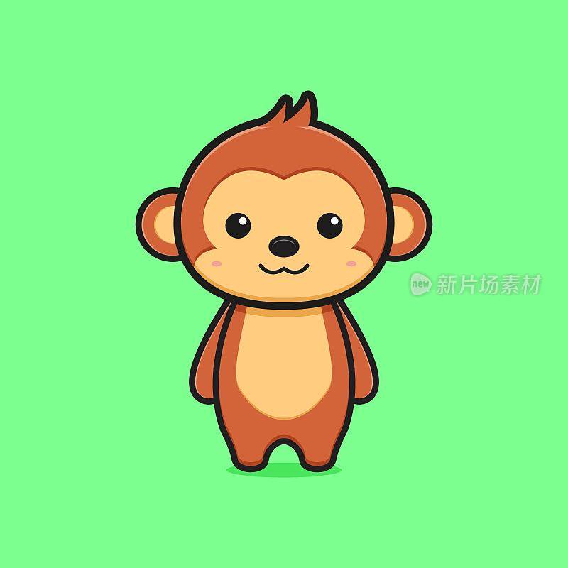 可爱的猴子吉祥物人物卡通图标插图。