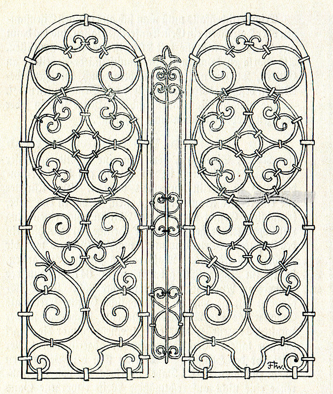 1897年装饰华丽的铁艺栅栏设计图案