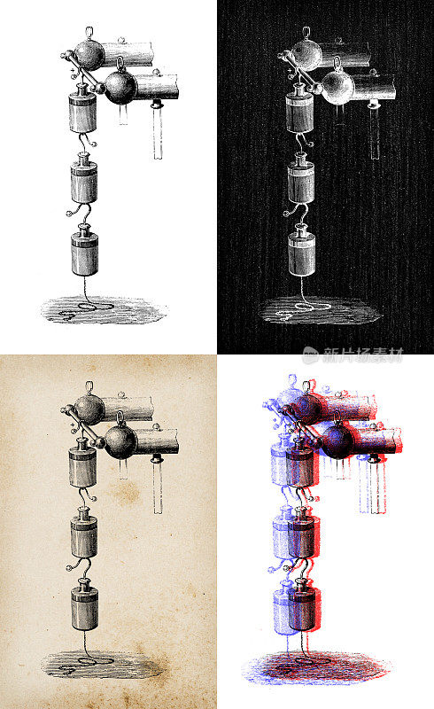 科学发现的古董插图，电和磁:莱顿瓶