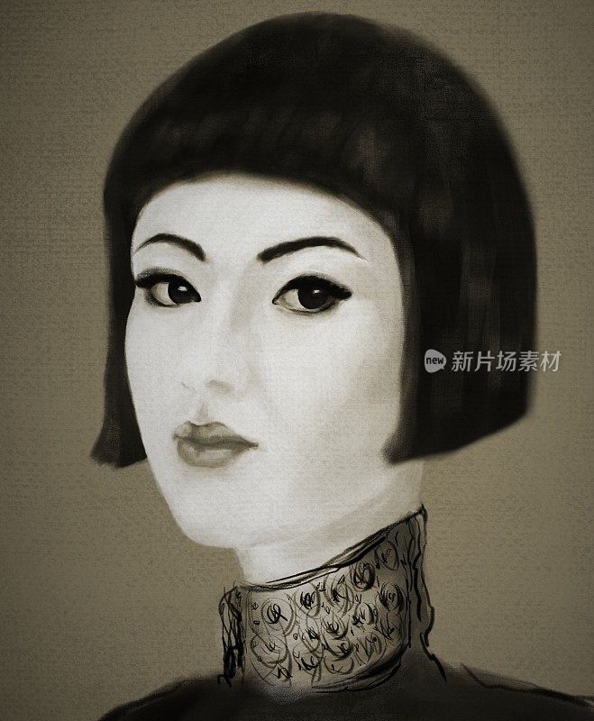 印象主义风格的亚洲女孩的绘画肖像