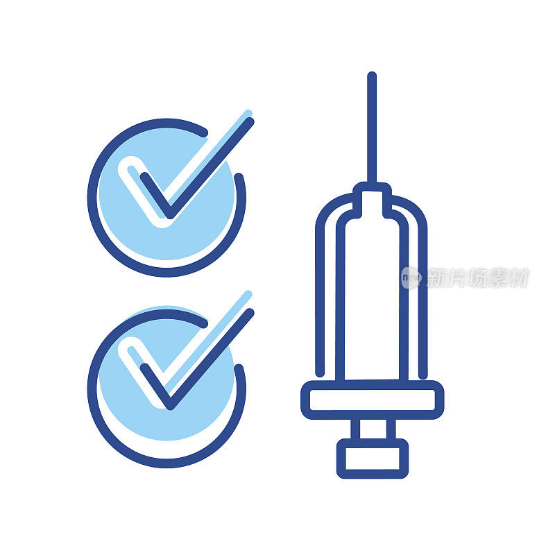 Covid-19流感病毒疫苗接种清单细线图标-可编辑的笔画