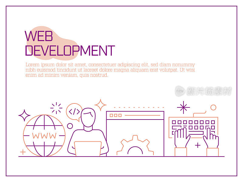 网页开发相关的矢量横幅设计概念，现代线条风格与图标