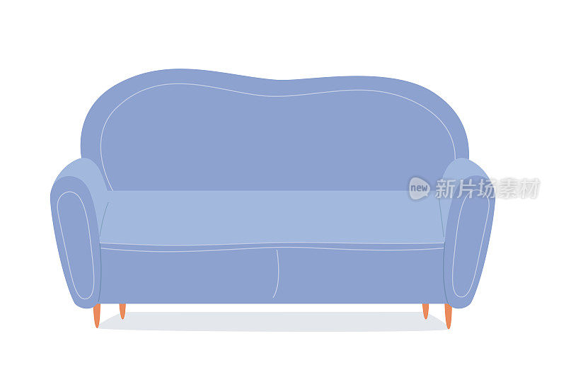 蓝色舒适沙发或长沙发，办公室或家庭客厅，酒店沙发家具