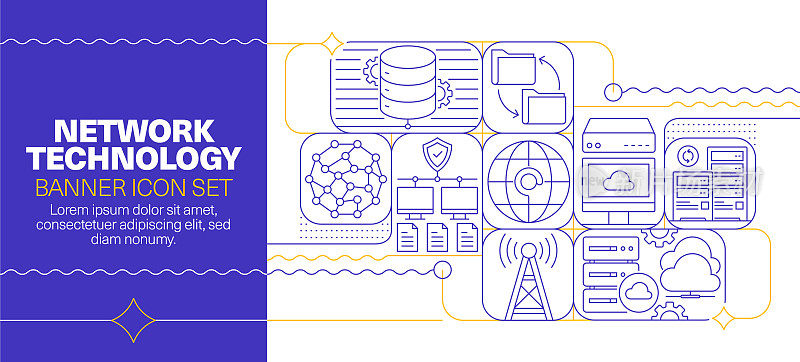 网络技术线图标集和横幅设计