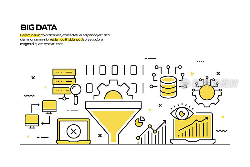 大数据概念，线风格矢量插图