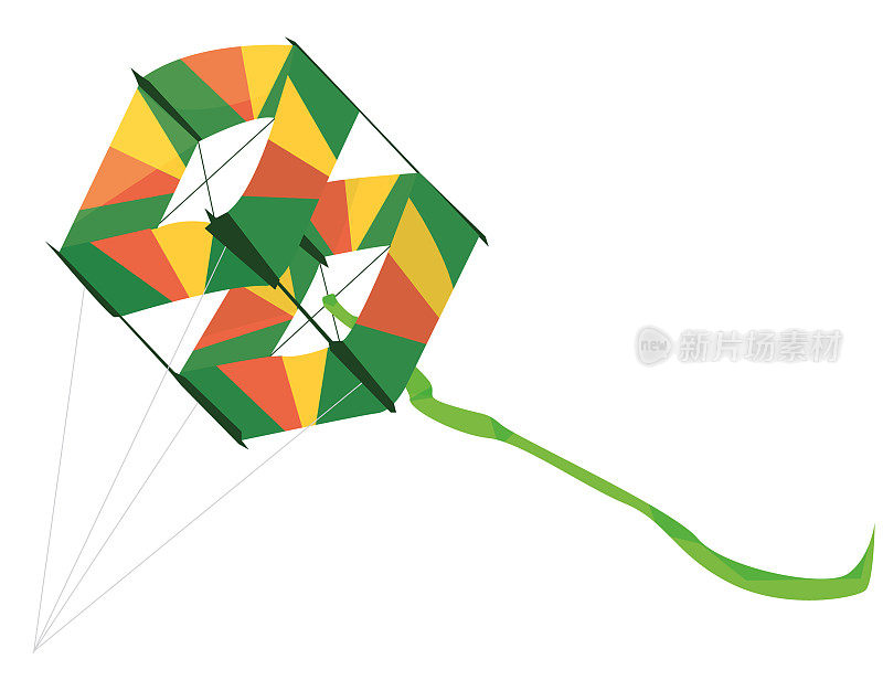 盒子风筝盘旋在白色的背景上。几何的风筝。Makara-sankranti。世界风筝的一天。