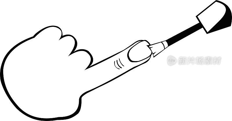 用指甲油画食指的指甲的手矢量插图，画在黑色和白色