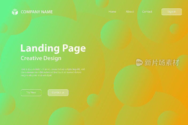 着陆页面模板-抽象几何背景与绿色渐变圆