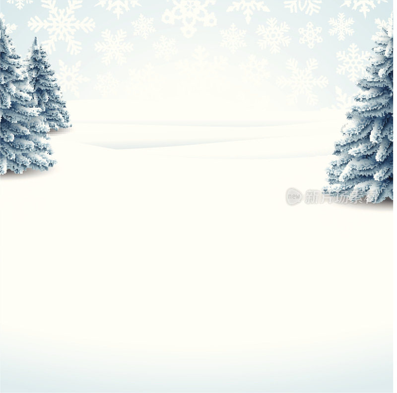冬天的背景是三棵松树在雪地里