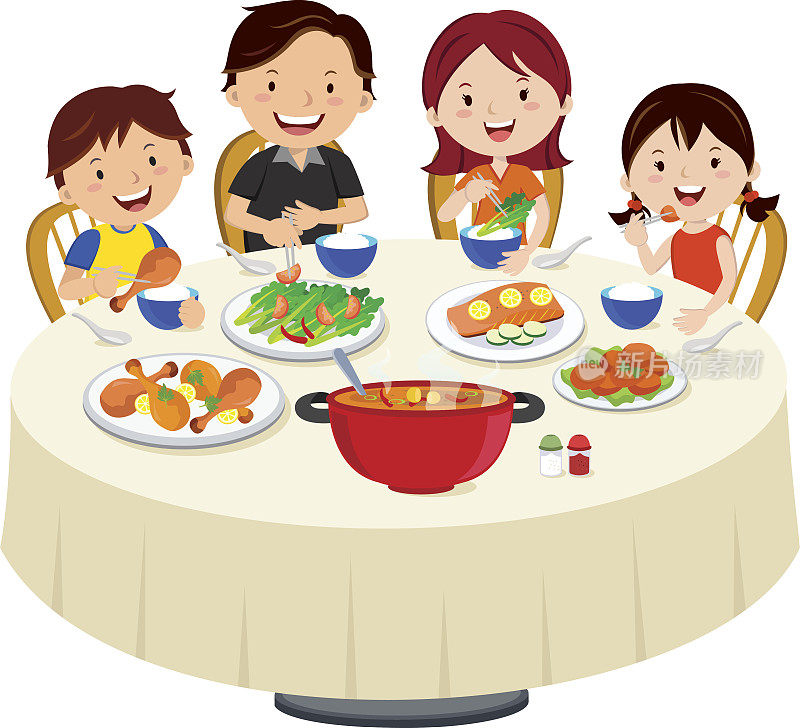 家人吃晚饭。家庭聚餐孤立。